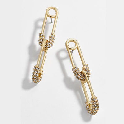 Double The Gold Crystal Safety Pin Earrings - Pretty Fab Things