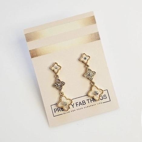 Crystal Clover White Pearl Drop Earrings - Pretty Fab Things