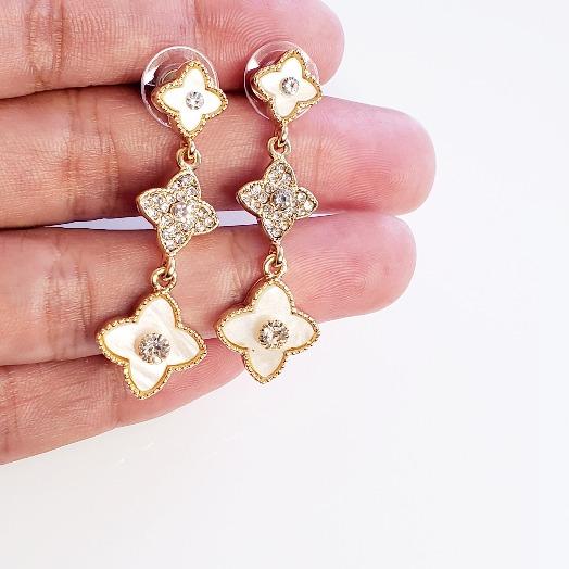 Crystal Clover White Pearl Drop Earrings - Pretty Fab Things