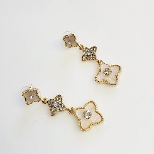 Crystal Clover White Pearl Drop Earrings - Pretty Fab Things