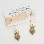 Crystal Gold Crown Heart Earrings - Pretty Fab Things