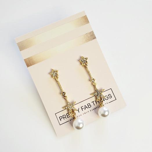 Pearl & Stars Gold Crystal Drop Star Earrings - Pretty Fab Things