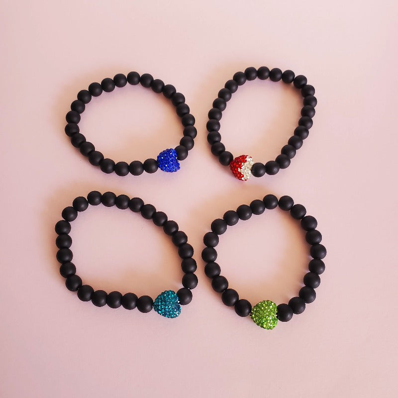 Black Bead Bracelet with pave heart bead | Pretty Fab Things