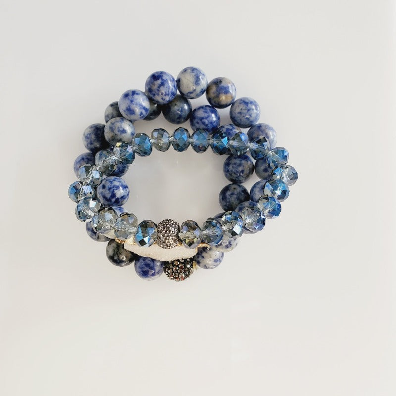 Sapphire Beads Druzy Stone 3 Piece Bracelet | Pretty Fab Things