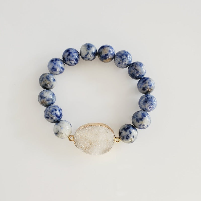 Sapphire Beads Druzy Stone 3 Piece Bracelet | Pretty Fab Things