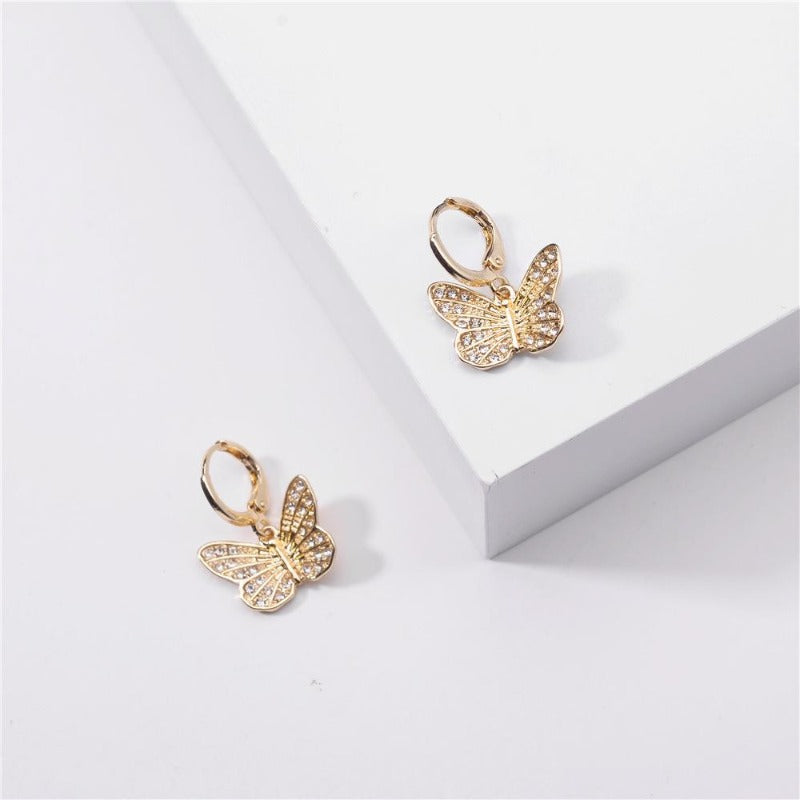 Gold Crystal Butterfly Huggie Earrings | Pretty Fab Things