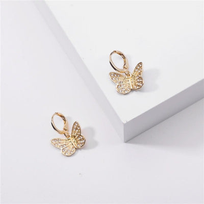 Gold Crystal Butterfly Huggie Earrings | Pretty Fab Things