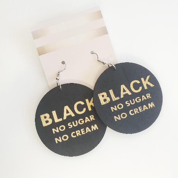 Black No Sugar No Cream Wood Hoop Earrings | Pretty Fab Things