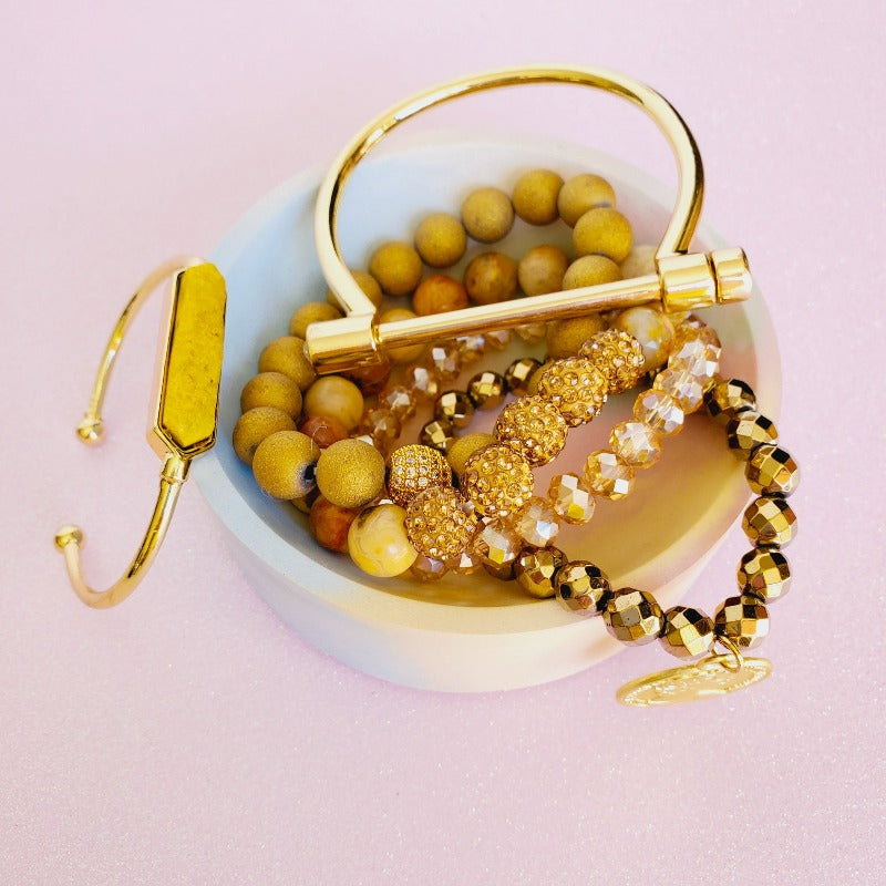 Goal Digger Pave Crystal Druzy 6 piece Bracelet Set