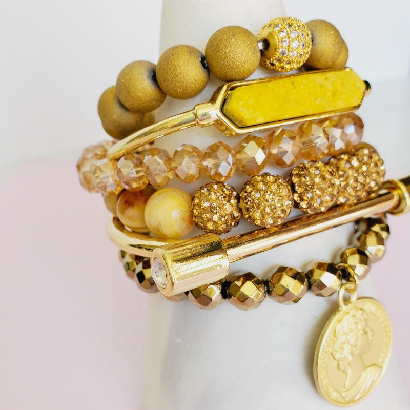 Goal Digger Pave Crystal Druzy 6 piece Bracelet Set