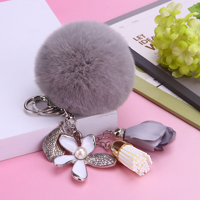 Gray Rose Accent & Pom Key Chain | Swanky Doll Clothing
