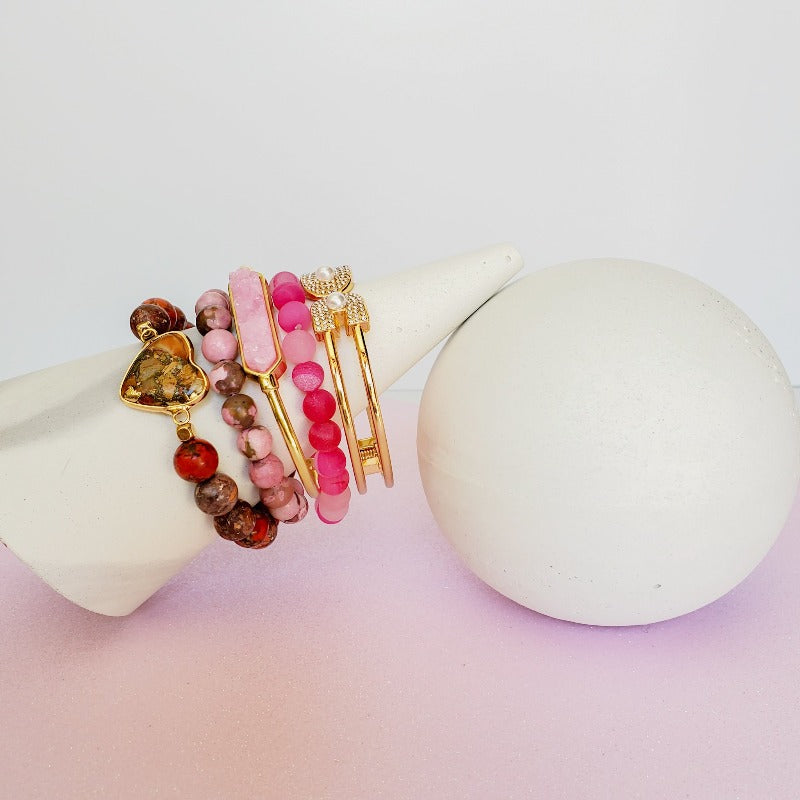Pink Heart Bead Bracelet Set | Pretty Fab Things 