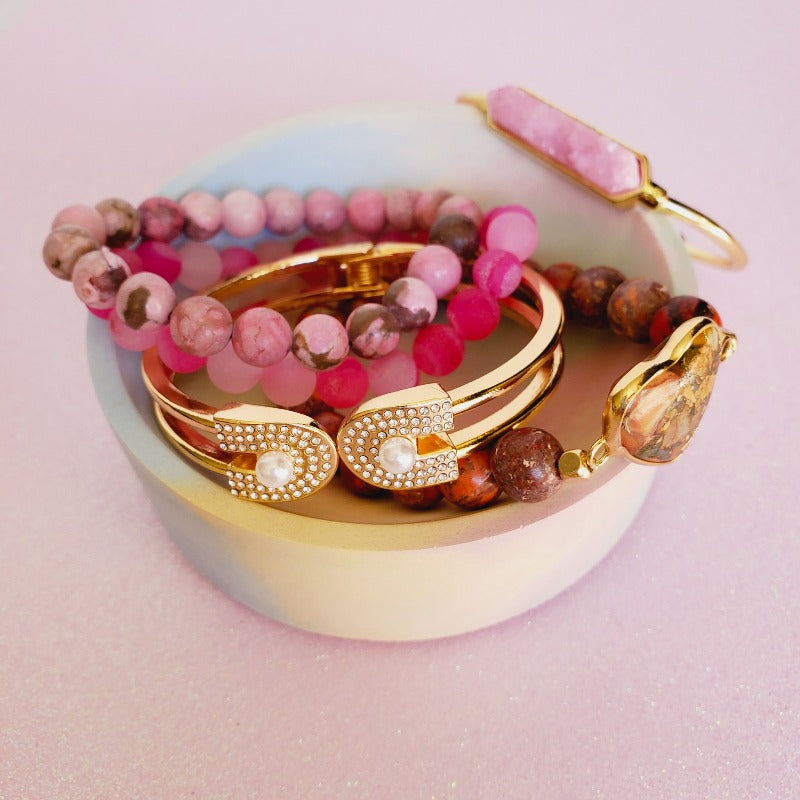 Pink Heart Bead Bracelet Set | Pretty Fab Things 