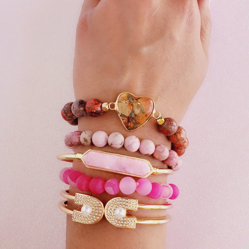 Pink Heart Bead Bracelet Set | Pretty Fab Things 
