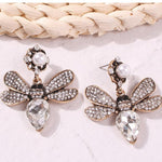 Silver Pave Crystal Queen Bee Pearl Earrings - Pretty Fab Things